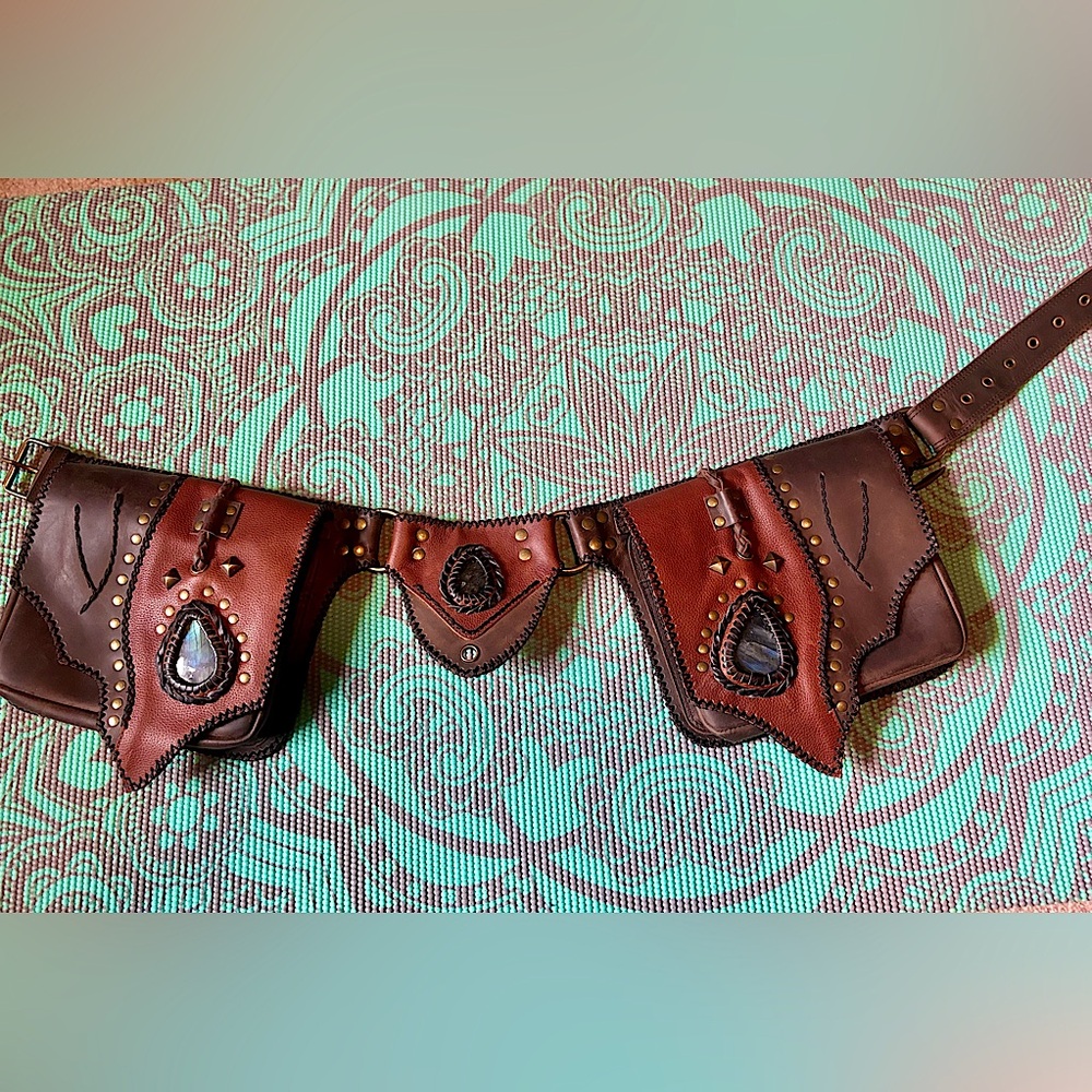 Leather + Labradorite Festival Belt